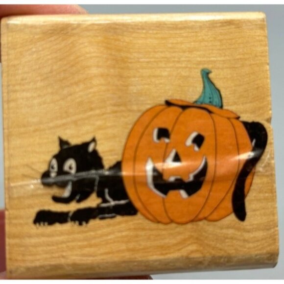 3 Halloween Rubber Stamp Witch Dracula Cat Pumpkin Canadian Maple Collections - Picture 4 of 7